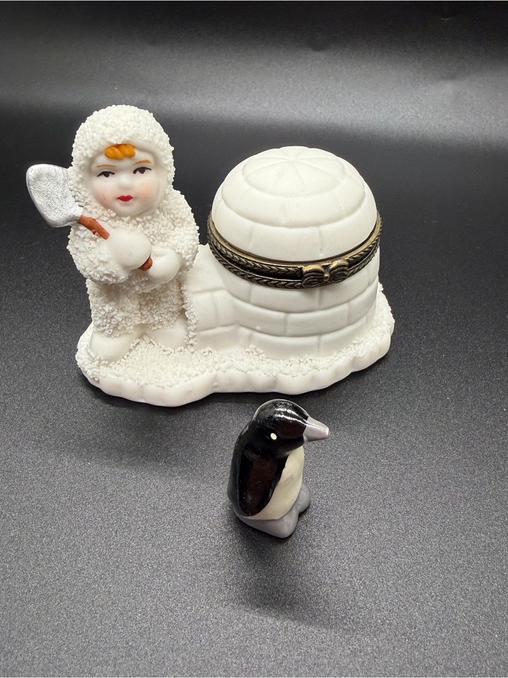 Department 56 Snowbabies Ceramic Hinged Trinket Box with Penguin Trinket Box
